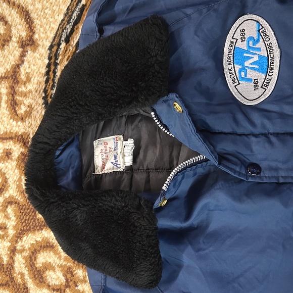 80s 90s Navy Blue Windbreaker Pacific Northern Railway Faux Fur 1980 1990 Retro - Picture 6 of 16